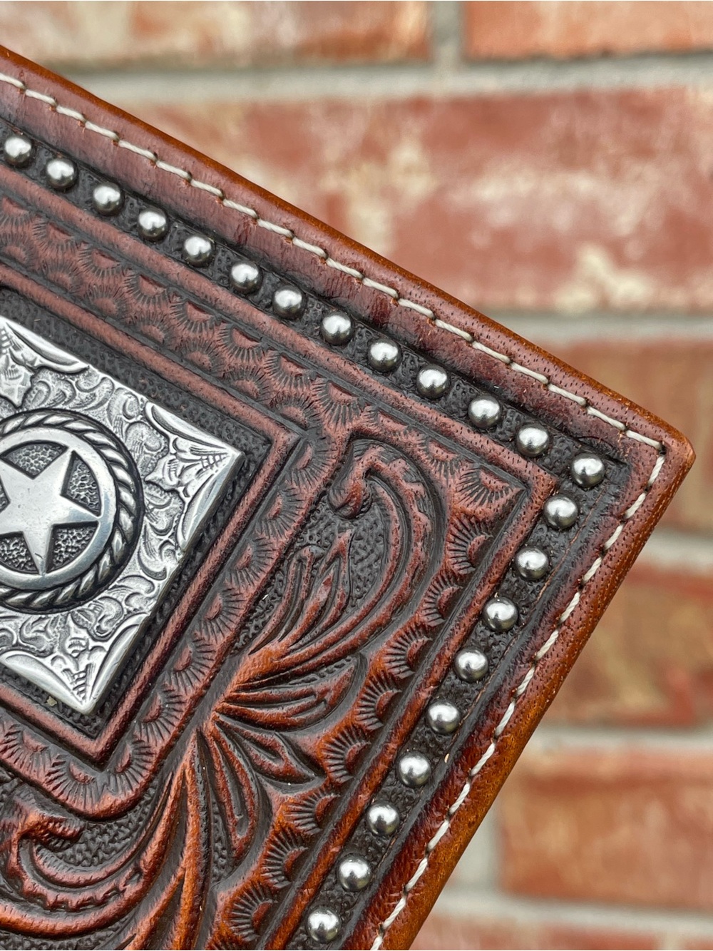 Nocona Mens Western Square Star Rodeo Wallet Brown Tooled Leather Cowboy Bifold - Picture 5 of 16